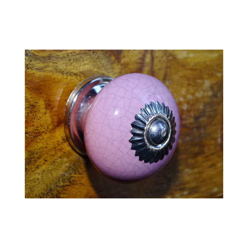 Poignée ronde effet craquelée rose