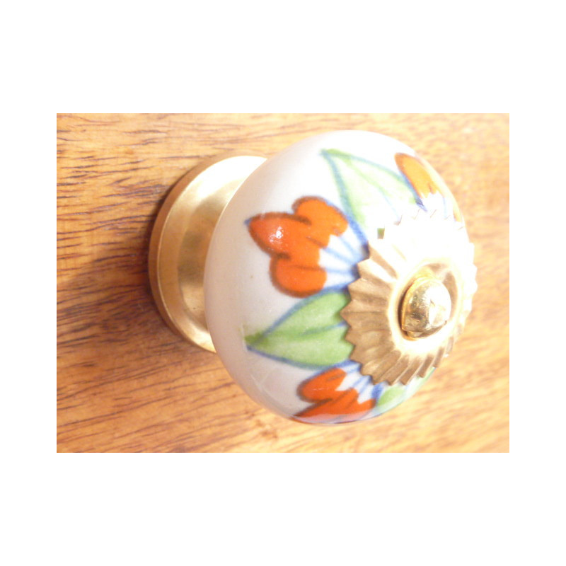 Poignée fleur verte clair et orange