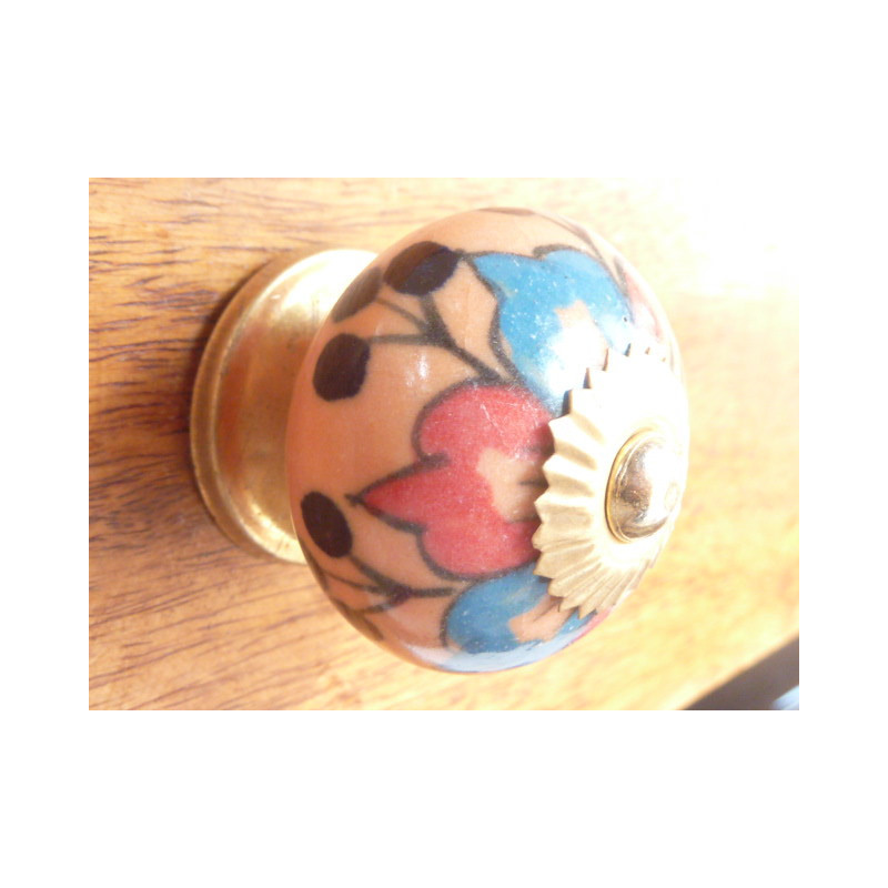 handle saumon flowers reds and turquoise