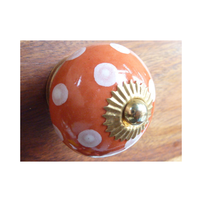 Boutons orange pois blanc doré