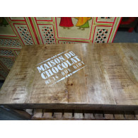 Mesa de centro con teca industrial reciclada con ruedas trolley
