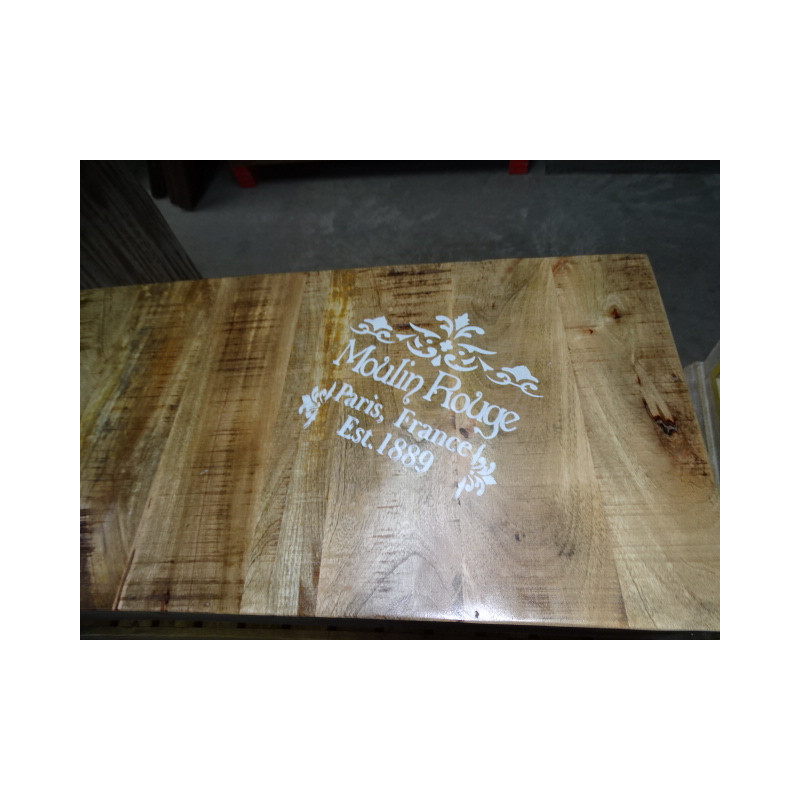 Table basse avec industrielle en teck recyclé avec roues trolley
