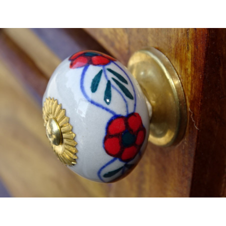 Porcelain knobs small flower red