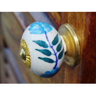 Pomelli dei cassetti porcellana fiore blu fougère
