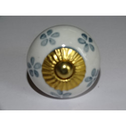 White drawer or door knobs and gray flowers