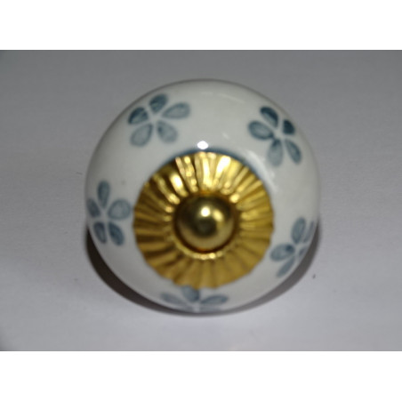 White drawer or door knobs and gray flowers
