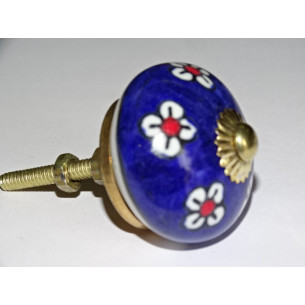 Ultramarine blue and white flower drawer knobs or door