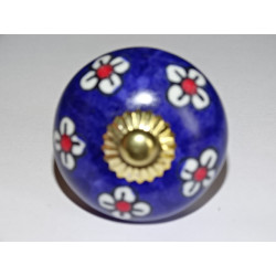 Ultramarine blue and white flower drawer knobs or door