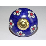 Ultramarine blue and white flower drawer knobs or door