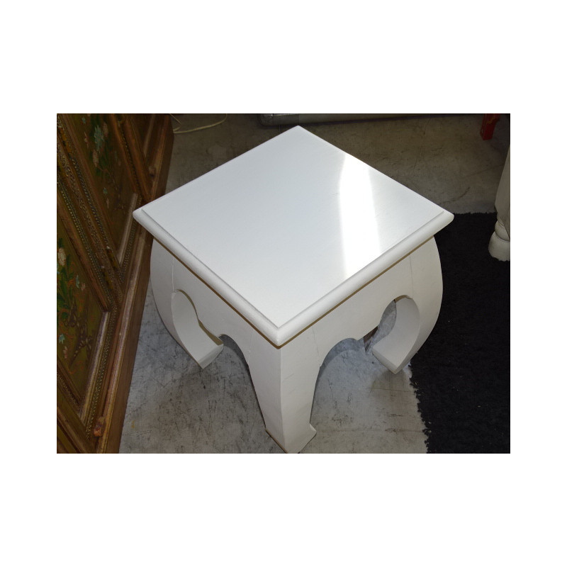 Tabouret opium 40x40 cm patine blanche.