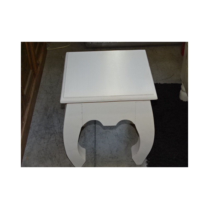 Tabouret opium 40x40 cm patine blanche.