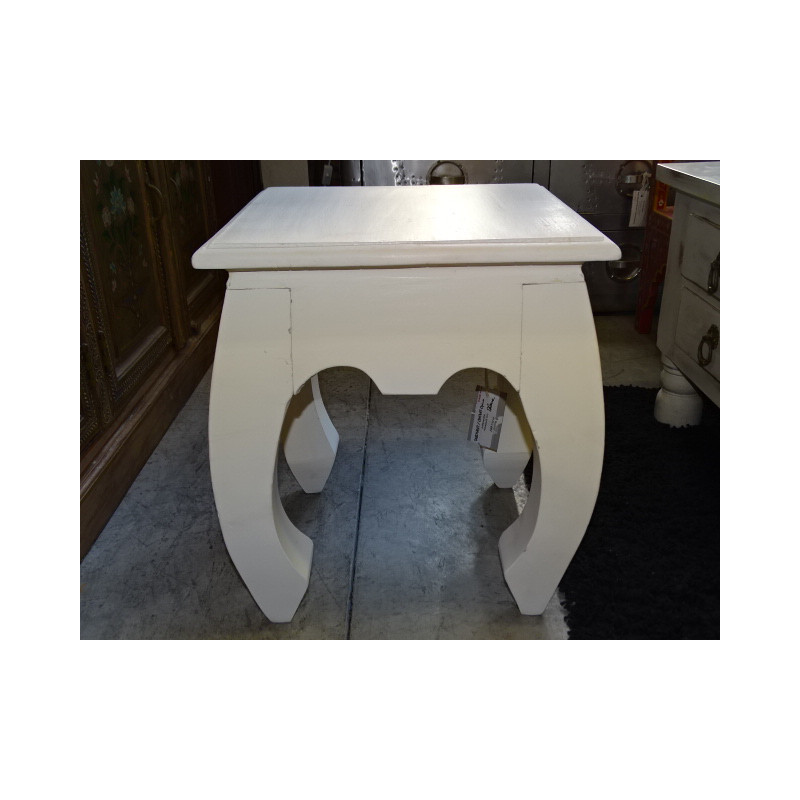 Tabouret opium 40x40 cm patine blanche.