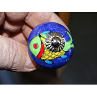 Boutons de meubles en porcelaine bleu outremer avec poisson - argenté
