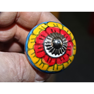 Pomos para muebles con gran flor roja y naranja - plata