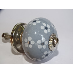 Gray furniture knobs with and small white flowers - silver