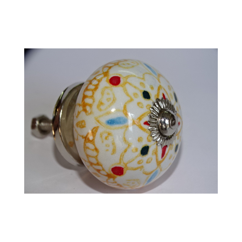 Boutons de meubles blanc avec arabesque orange clair - argenté