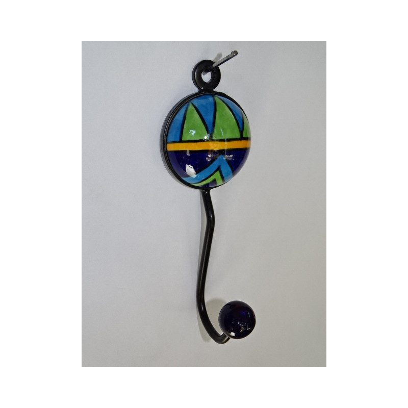 round coat hook in blue, green and turquoise ceramic