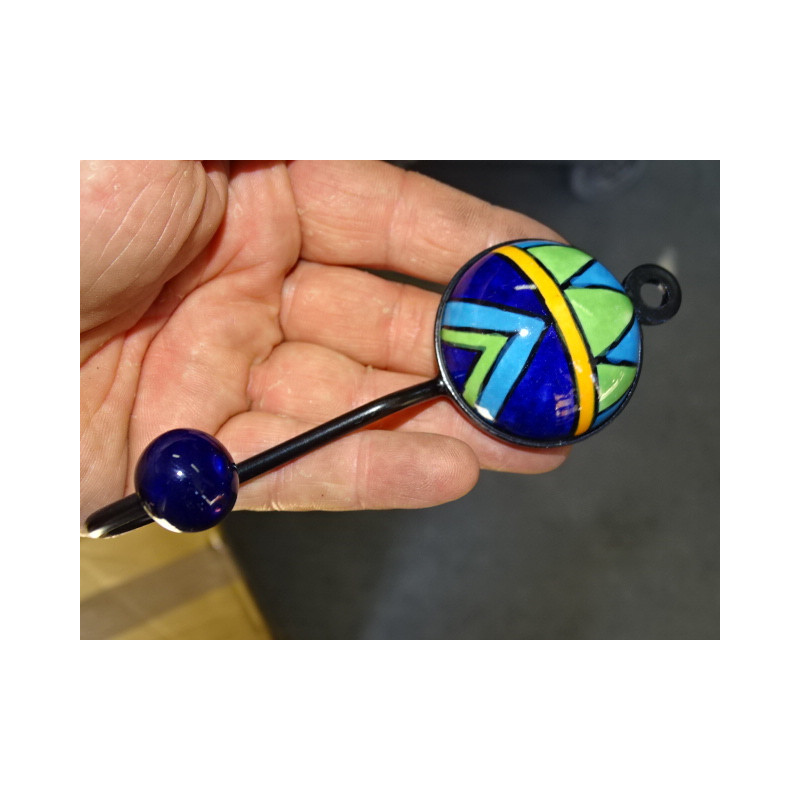 round coat hook in blue, green and turquoise ceramic