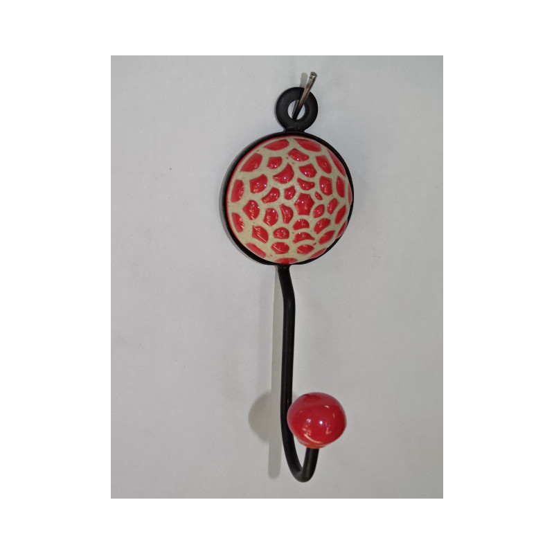 round coat hook with embossed red sunflower flower