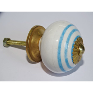 Furniture knobs in white porcelain with turquoise lines - gold