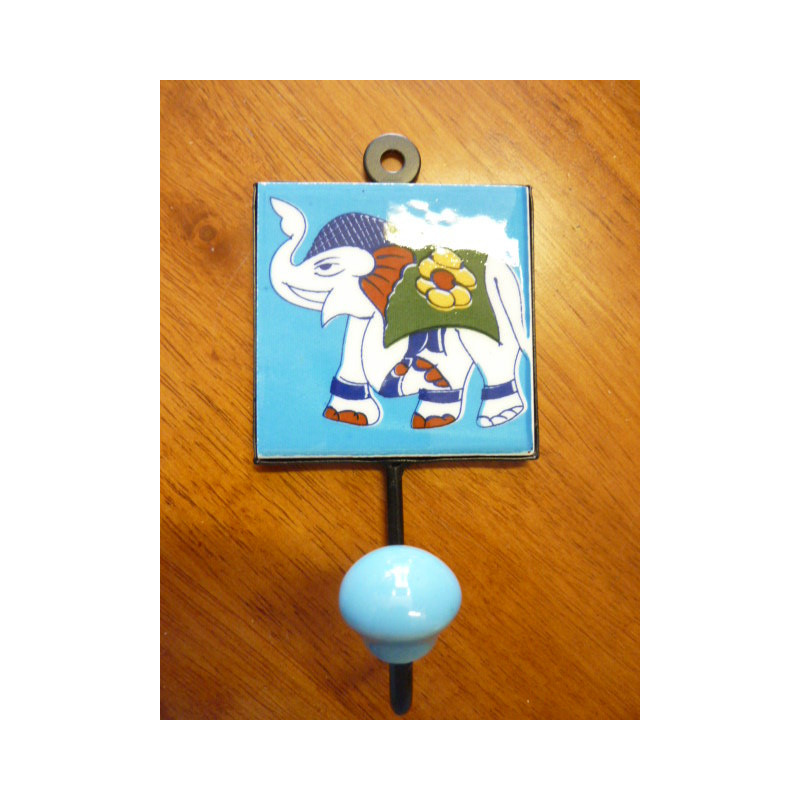 patère 8x8 cm Eléphant blau-weib gauche