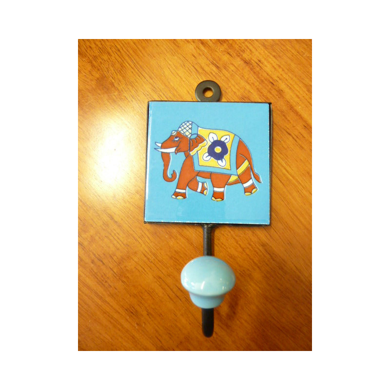 patère 8x8 cm Eléphant bleu-marron gauche