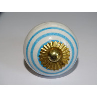 Pomelli per mobili in porcellana bianca con linee turchesi - oro