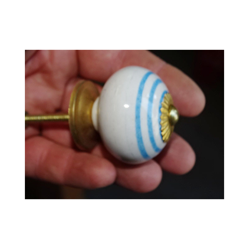 Pomelli per mobili in porcellana bianca con linee turchesi - oro
