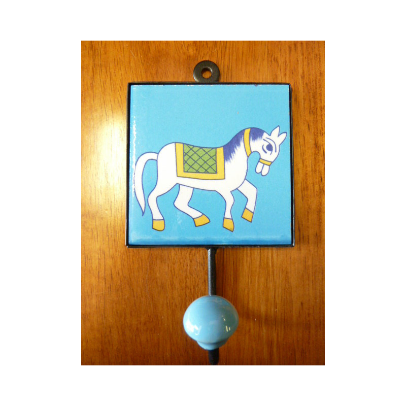 patère 10x10x17 cm cheval bleu droite