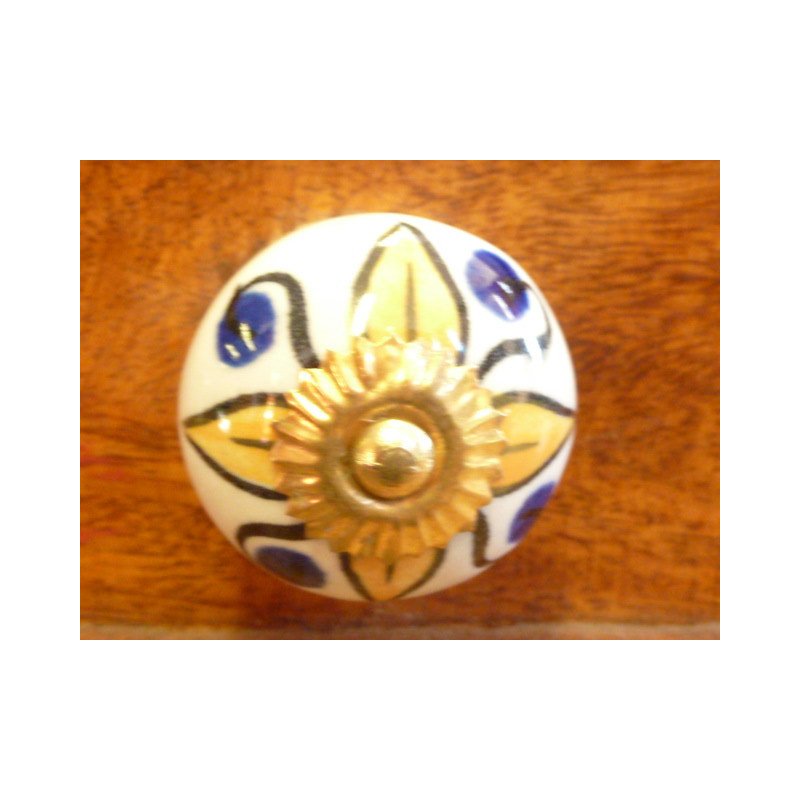 Boutons en porcelaine 4 pétales jaunes