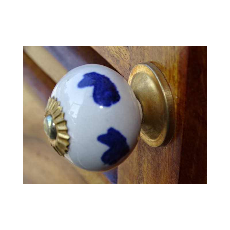 Boutons en porcelaine poissons bleus foncé