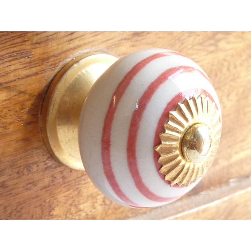 Boutons en porcelaine blanc trait rouge