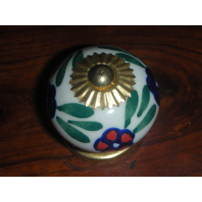 Boutons en porcelaine feuille verte rouge