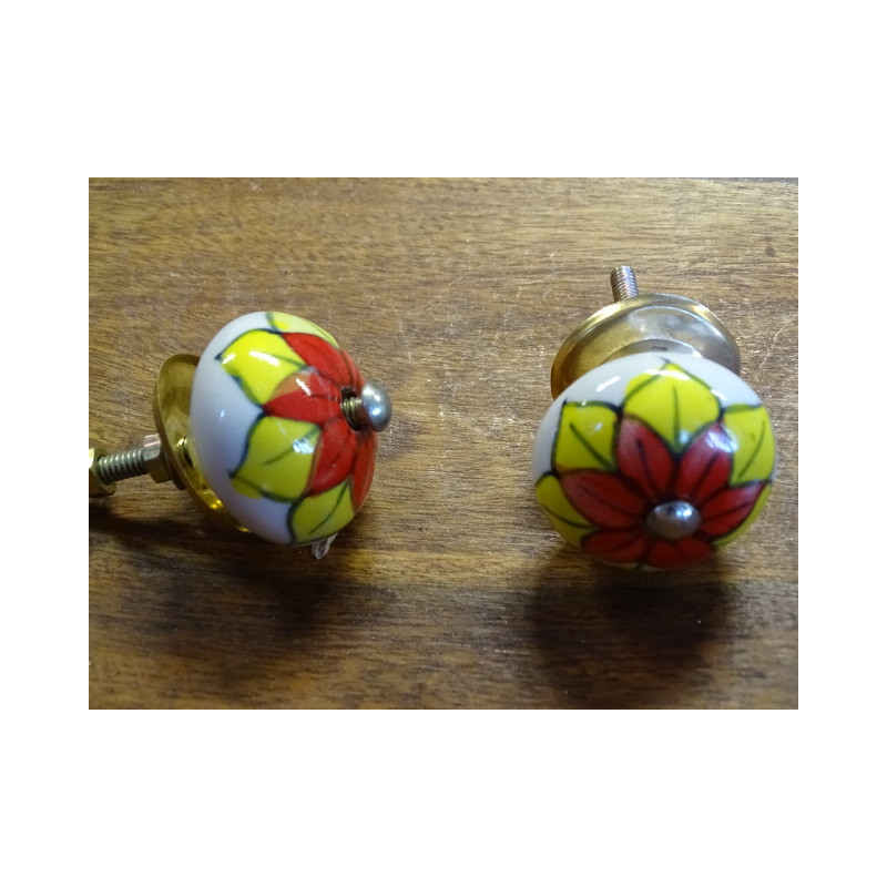 Ceramic cabinet knob red flower