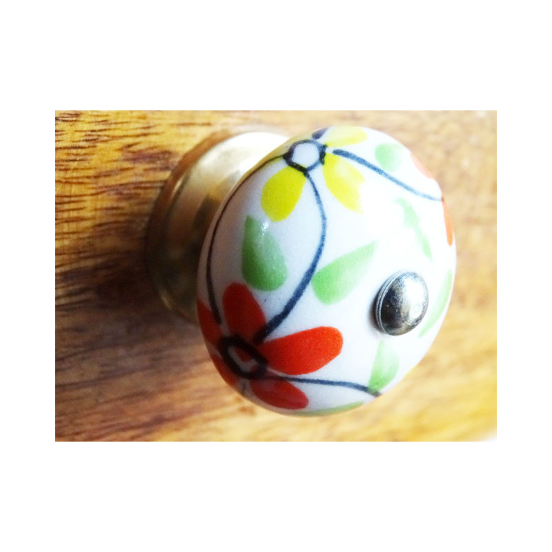 Porcellana maniglia fiore giallo e arancio