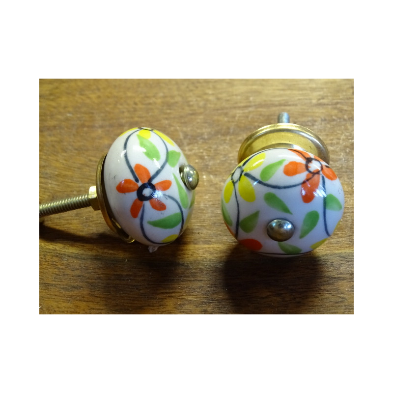 Ceramic cabinet knob yellow and orange flower