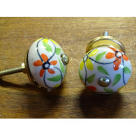 Poignée en porcelaine fleur jaune et orange