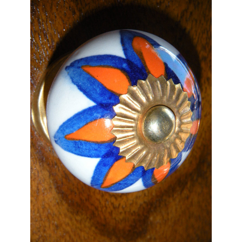 Perillas de los cajones de porcelana étoile naranja azul