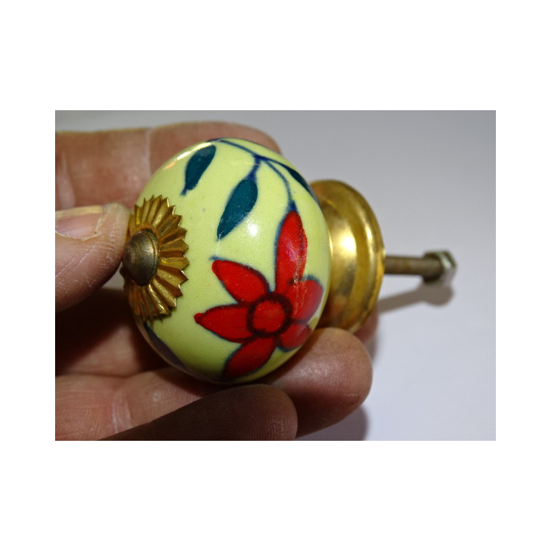 Möbelgriff  gelb mit roten Blumen