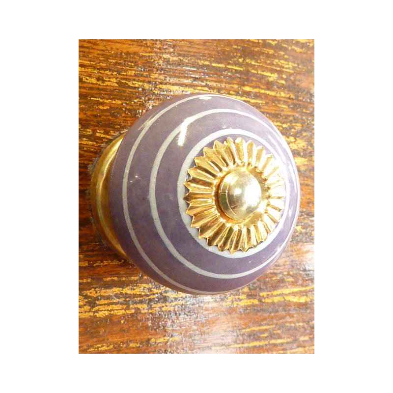 Boutons en porcelaine trait blanc/violet