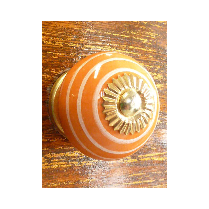 Perillas de los cajones de porcelana trait blanco/naranja