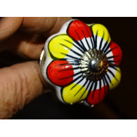 Porcelain pumpkin handle with red and yellow flowers - silver