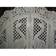 Paravent rond Paons blanc poncé