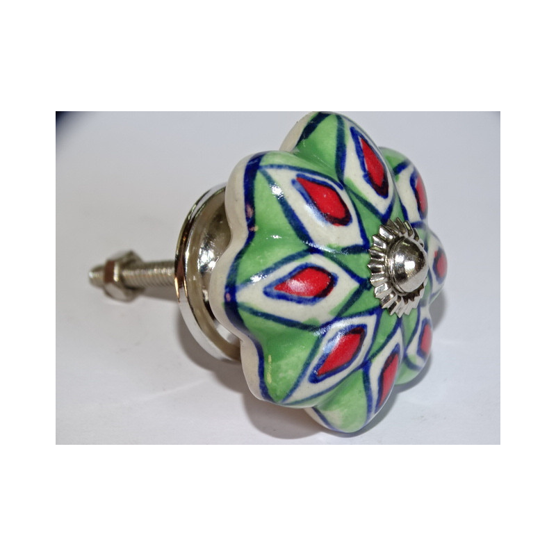 Mango de calabaza en porcelana verde y flores rojas - plata