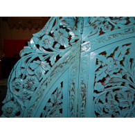 Paravent rond fleurs turquoise poncé