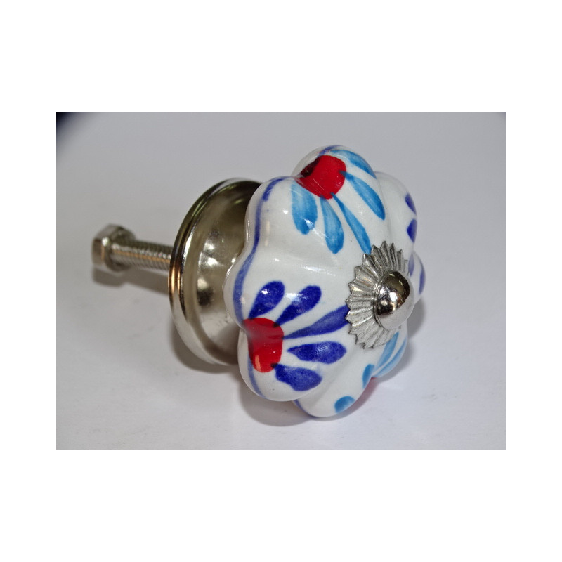 White pumpkin handle and turquoise and ultramarine flowers - silver