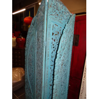 Paravent rond fleurs turquoise poncé