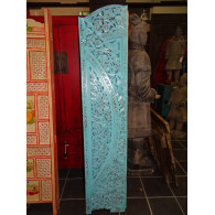 Paravent rond fleurs turquoise poncé