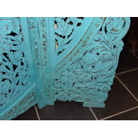 Paravent rond fleurs turquoise poncé