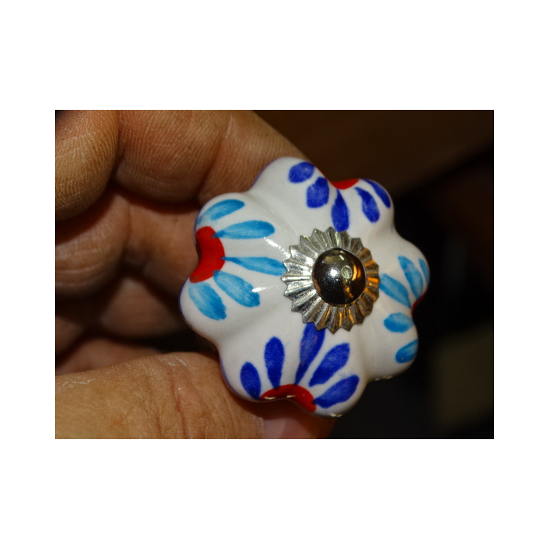 White pumpkin handle and turquoise and ultramarine flowers - silver